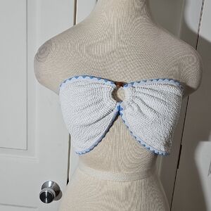 White and Blue Tube Bikini Top. Size Large.
